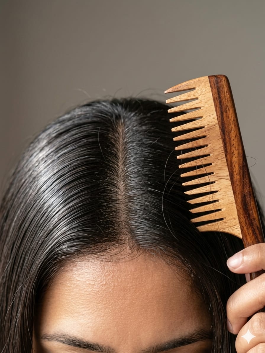 Before using Olnim Neem Wooden Comb